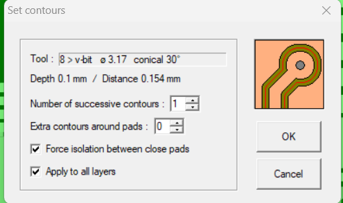 CopperCAM contour calculation settings